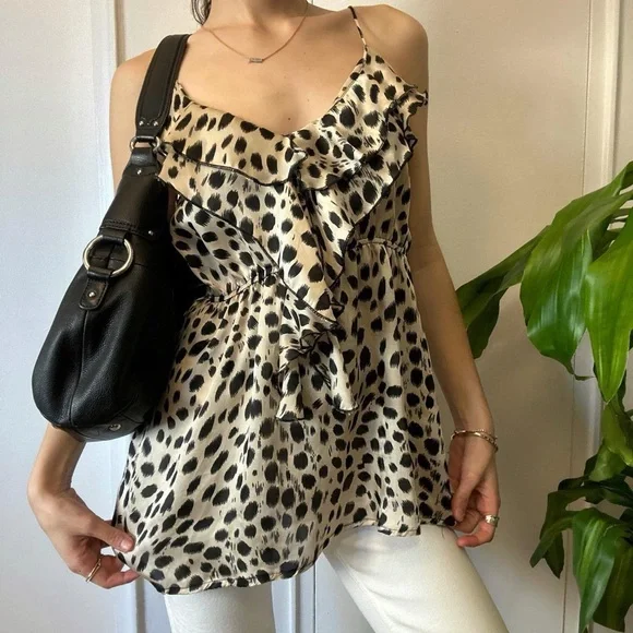 💜 Seductions Leopard Print Ruffled Tank Top - Picture 4 of 8